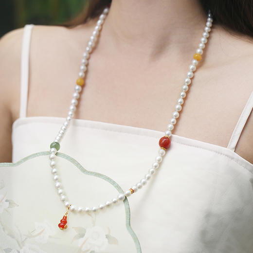 Manreya玛芮雅“云间霓裳”珍珠蜜蜡南红长款项链个性时尚饰品 商品图13