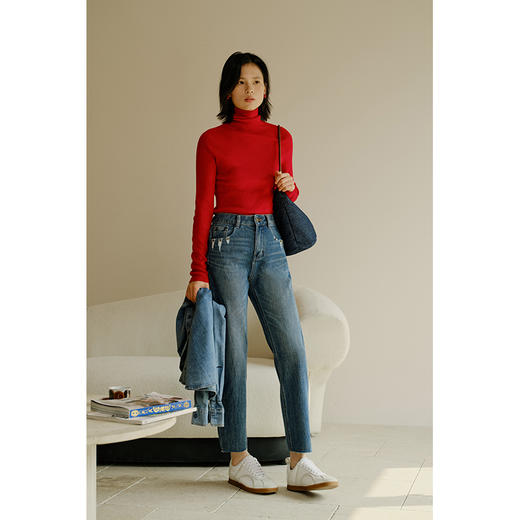 Heydress高腰九分牛仔裤女秋季深色直筒裤休闲法棍裤时尚百搭裤子 商品图1