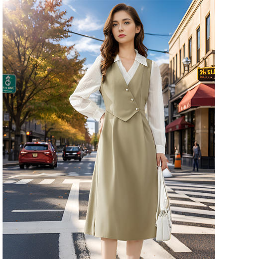 8/22奢姿大码女装2024冬季气质翻领裙子胖妹妹时尚假两件拼接连衣裙9943862028 商品图1