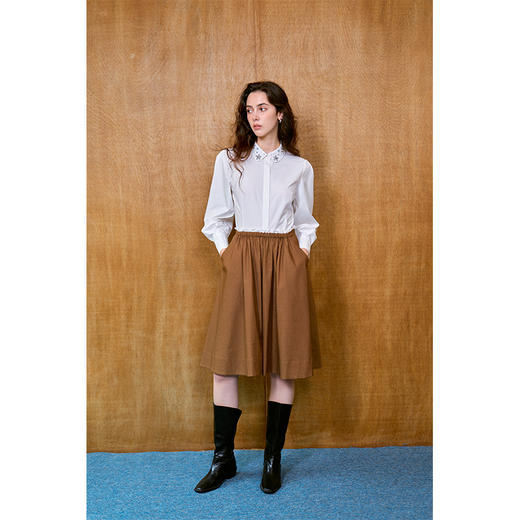 HeyDress撞色腰头半身裙女秋季复古A摆伞裙显瘦气质设计感裙子 商品图3