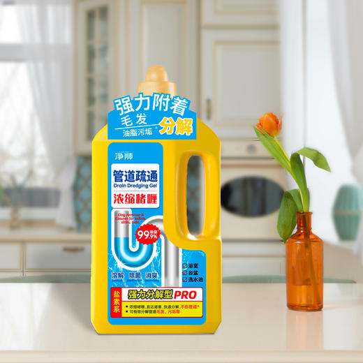 净狮 超粘凝胶管道疏通剂 | 强力浓缩疏通更高效 大容量多次使用 疏通管道 地漏 下水道 从根源去除管道异味 多效合一 900g/瓶 商品图0