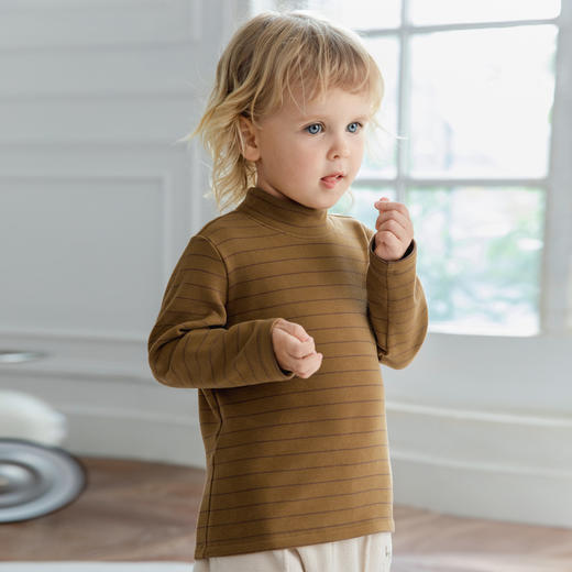 【宝宝服饰】EMXEE嫚熙24年新款7A抗菌婴童半高领条纹长袖打底衫 商品图1