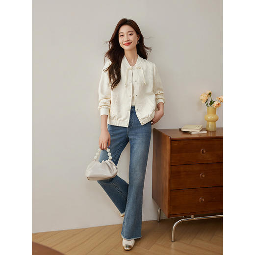 【年货节】熙世界2025秋季新款中式国风肌理感提花棒球服女士外套短款上衣 商品图2