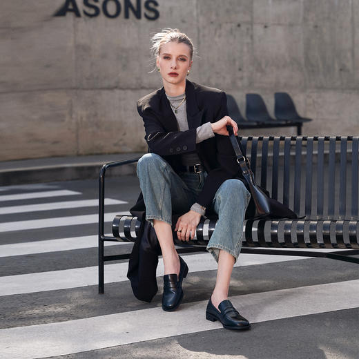 阿么手工女鞋2025新款圆头乐福鞋3CM百搭英伦风时尚小皮鞋女软底 商品图3