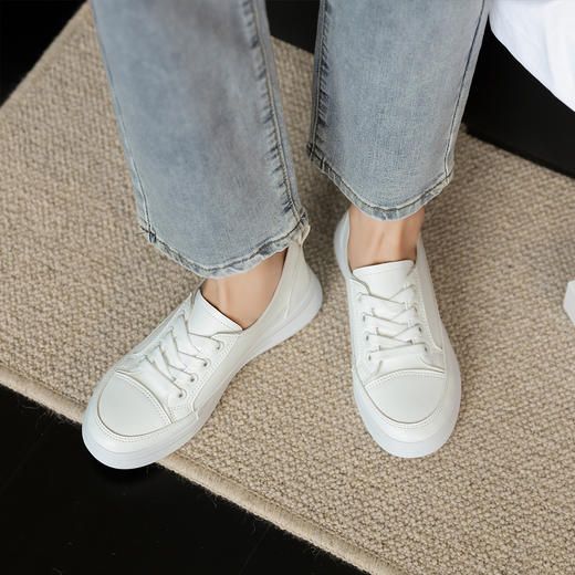 阿么手工女鞋2025新款百搭厚底小白鞋女时尚薄款夏季休闲板鞋透气 商品图1