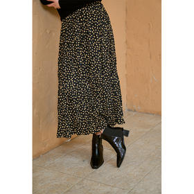 HeyDress法式复古碎花半身裙女秋季高腰显瘦a字黑色黄花百褶裙子