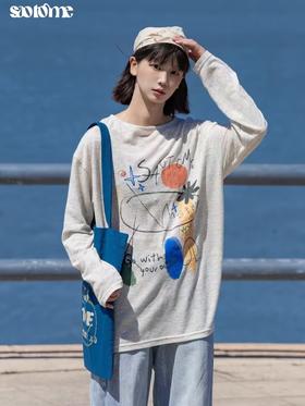 早乙女惠子saotome/STMCX243158/彩棉涂鸦印花轻薄罩衫T恤