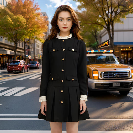 8/22奢姿大码女装2024冬季气质荷叶领裙子胖妹妹时尚百褶拼接连衣裙9944862025 商品图2