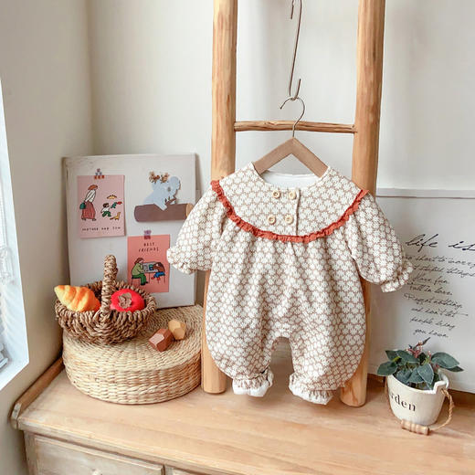 【送帽子！】2024年宝宝新款韩版衣服秋冬装连体衣婴儿碎花夹棉保暖外出服爬服 商品图1