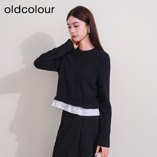 oldcolour冬季新款撞色百搭休闲设计感拼接针织套头衫女P420507A1 商品图1