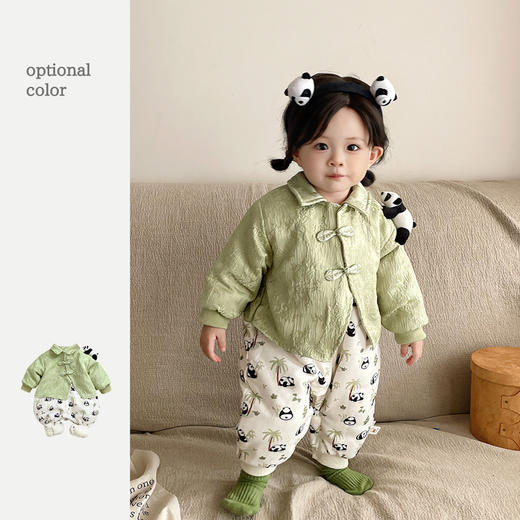 【中国风秋冬加绒加厚宝宝哈衣】童装婴幼儿爬爬服女宝宝连体衣外出服 商品图1