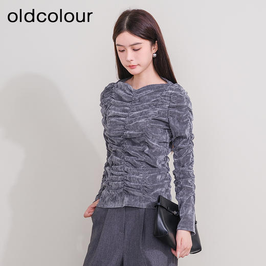 oldcolour欧珂冬季新品休闲时尚绒面长袖T恤女P430201A1 商品图2