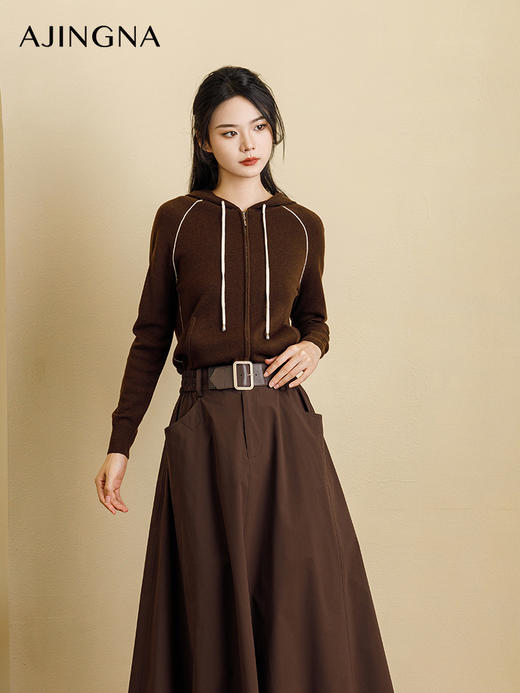 【商场同款】阿菁娜2024秋季新款美拉德配色休闲连帽开衫A29Q301078 商品图1