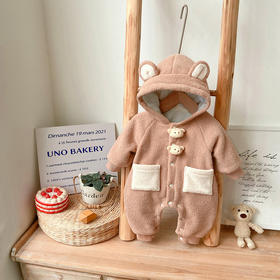 【摇粒绒小熊哈衣】初冬款宝宝连体衣新生儿加绒爬爬婴幼儿保暖外出服