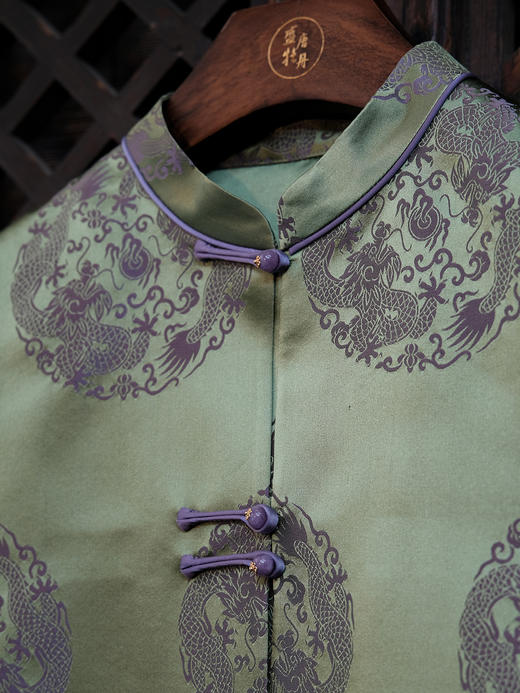 盛唐婧 |中式国风团龙库缎对襟马甲-绿色 商品图3