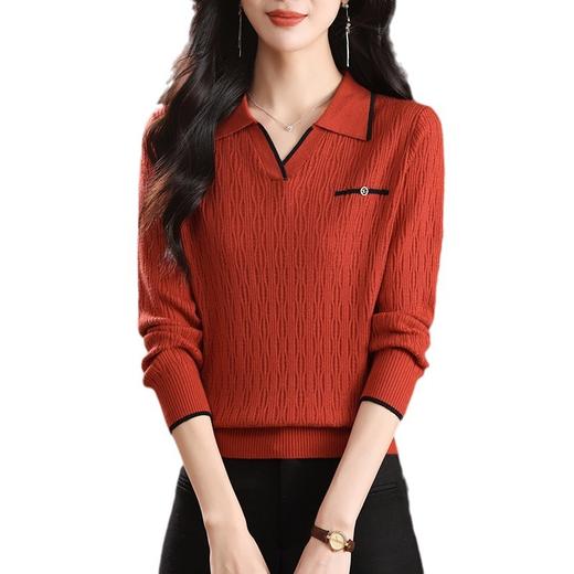 CC-QQH-9138翻领长袖针织小衫女2024早秋新款上衣洋气女士宽松毛衣打底衫春秋 商品图4