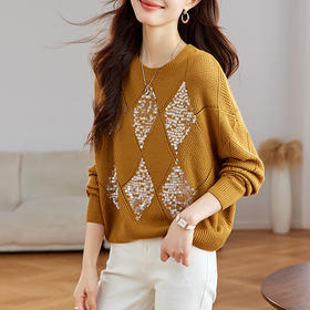 CC-XFY2085早秋季圆领亮片针织衫女短款秋装2024新款高腰上衣打底衫春秋百搭