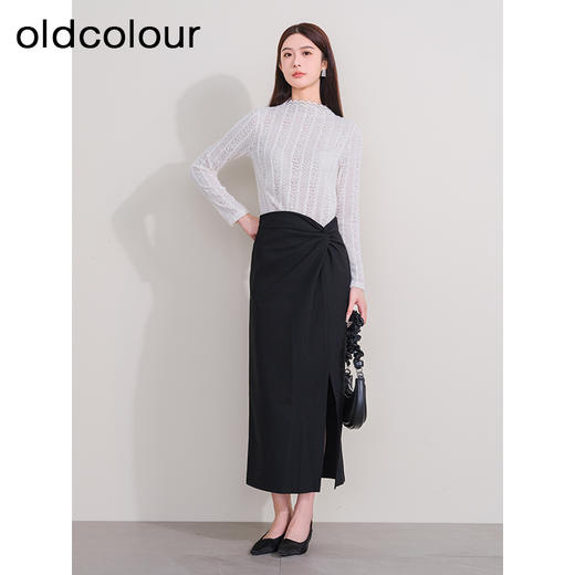 oldcolour欧珂冬季时尚新品高腰直筒纯色开衩长裙女P430605A1 商品图3