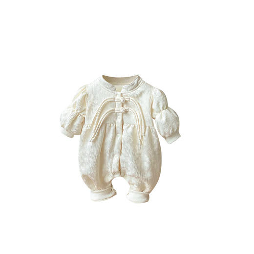 【中国风提花盘扣泡泡袖哈衣】满月婴儿衣服秋冬女宝宝加绒加厚连体衣 商品图4