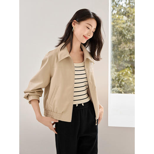 【年货节】熙世界复古港风皮衣外套小个子2025年秋季新款短款翻领pu皮夹克 商品图1