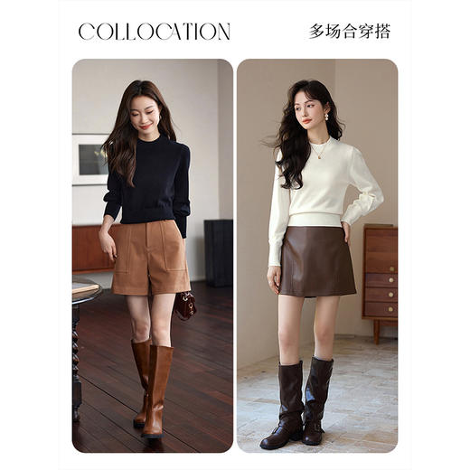 【年货节】熙世界100%纯羊毛衫秋冬内搭针织衫2025新款泡泡袖套头打底毛衣 商品图3