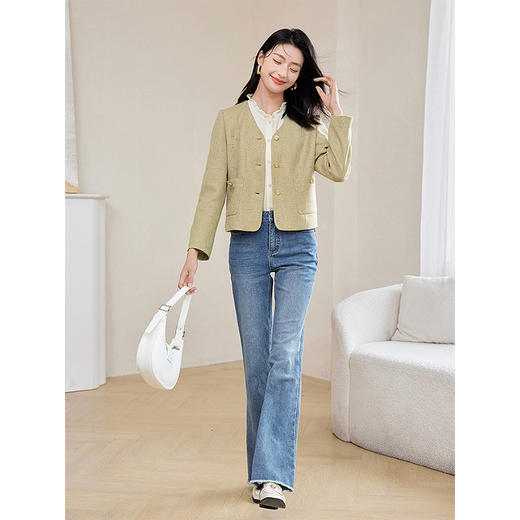 【年货节】熙世界法式复古V领短款外套女2025秋装新款小个子休闲小香风上衣 商品图4