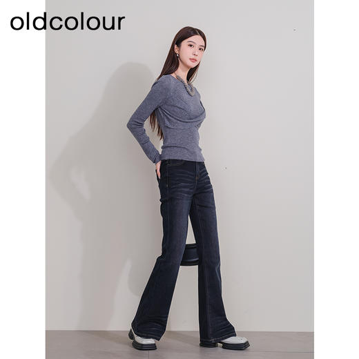 oldcolour冬季新款深蓝色复古气质高腰百搭微喇牛仔裤女P431104A1 商品图2