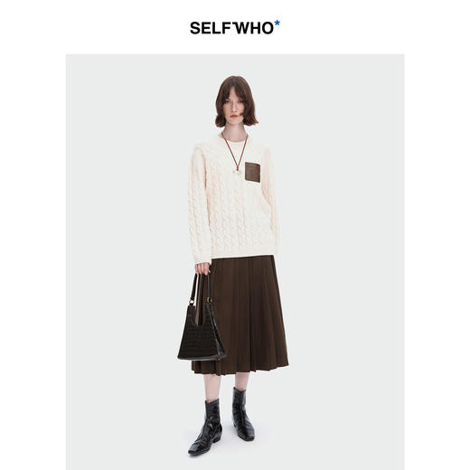 SELFWHO经典不对称百褶裙女2024秋季新款高腰气质设计感a字半身裙 商品图2