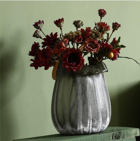 创意手工做旧磨砂大口手提篮艺术玻璃花瓶客厅家居电视柜软装饰品 商品图2