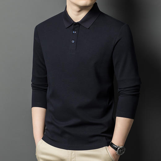 半身缘男装 春秋纯色商务休闲桑蚕丝长袖POLO衫566 商品图3
