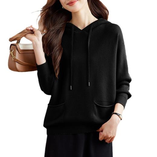 CC-XFY2090春秋黄色休闲连帽卫衣女短款秋装2024新款宽松长袖针织衫上衣带帽 商品图4