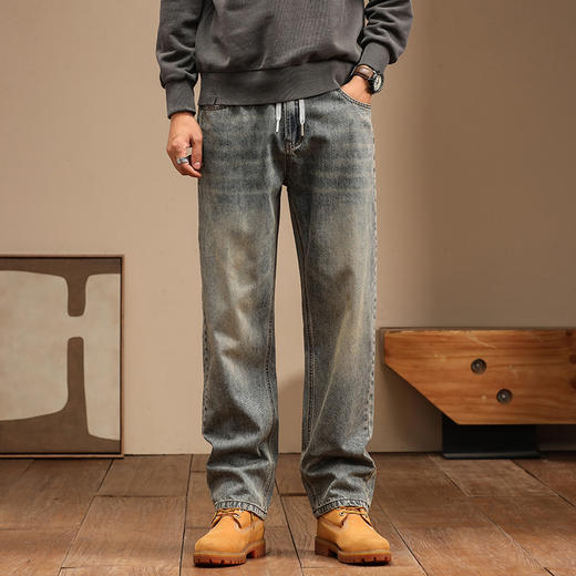 【新款DQ】大依优型大码松紧腰直筒牛仔裤长裤男舒适休闲简约百搭加肥加大男装潮款 商品图0