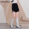 oldcolour冬季新款黑色菱格丝绒高腰休闲宽松A字短裤女P440702A1 商品缩略图1