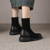 阿么手工女鞋2024新款黑色显瘦拼色真皮短靴女秋冬时尚瘦瘦靴4CM 商品缩略图2