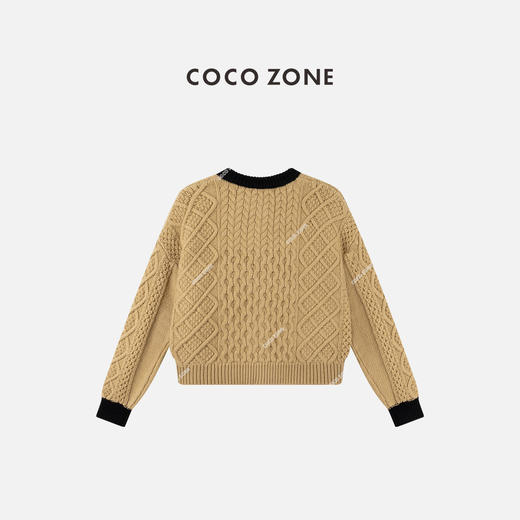 COCO ZONE 高级感撞色拼接针织开衫时尚圆领上衣CC2C1676 商品图2