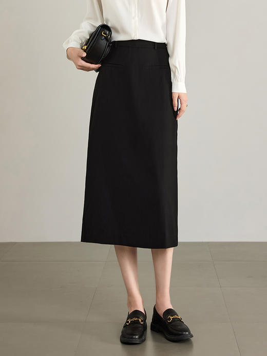 【专属特价】熙世界黑色开叉直筒半身裙女秋季2025新款通勤高腰显瘦包臀一步裙 商品图0