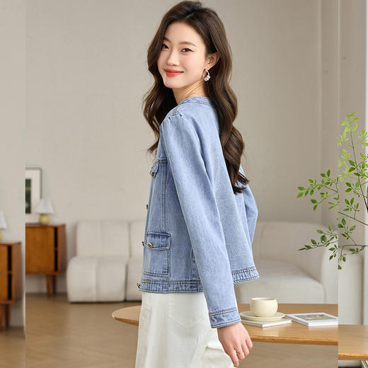 CC-QLw021早秋新款外套轻薄款复古牛仔衬衫长袖小香风短款牛仔外套衬衣 商品图3
