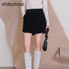 oldcolour冬季新款黑色菱格丝绒高腰休闲宽松A字短裤女P440702A1 商品缩略图3