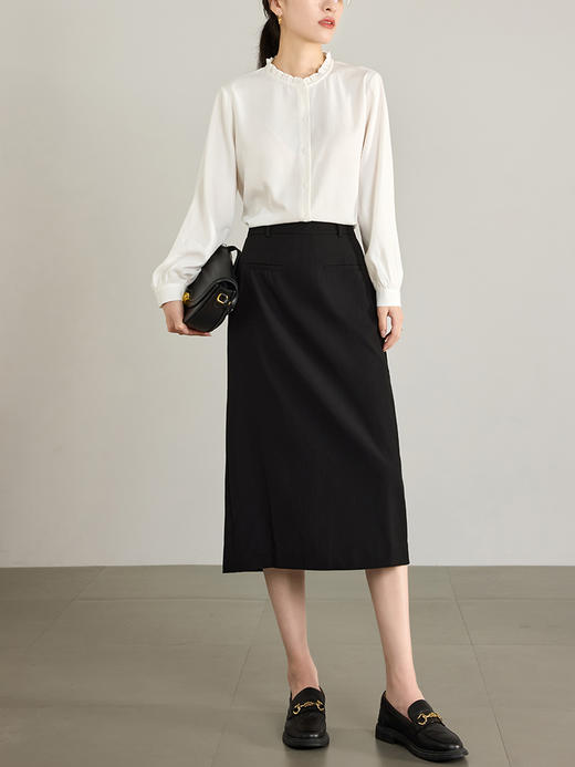 【专属特价】熙世界黑色开叉直筒半身裙女秋季2025新款通勤高腰显瘦包臀一步裙 商品图3