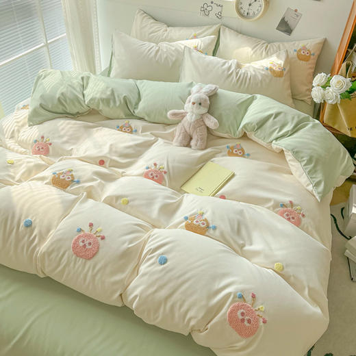 毛巾绣床单四件套夏季家用水洗棉小清新单人宿舍被套罩床上三件套 商品图3