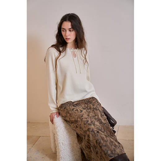 HeyDress新中式针织衫女秋季盘扣设计感毛衣弧形下摆宽松慵懒上衣 商品图2