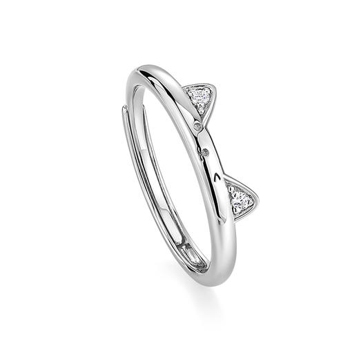 卡蒂罗/KADER 猫咪日记情侣对戒 萌趣猫耳生动立体俏皮设计开口可调节素圈一对 甜美可爱闪钻配饰恋爱频率 925银 商品图4