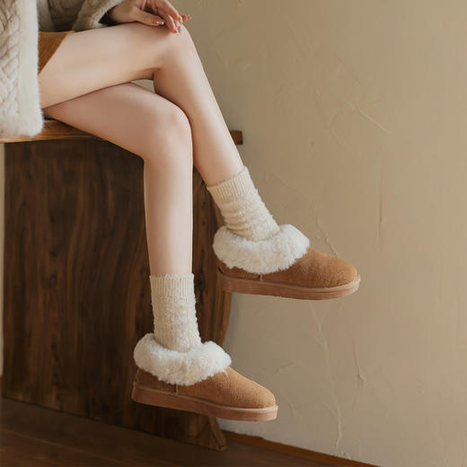 阿么手工女鞋2025新款低帮雪地靴百搭厚底2.5CM冬天加厚加绒保暖 商品图2