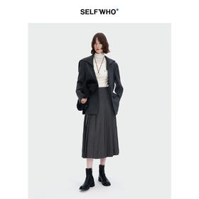 SELFWHO经典不对称百褶裙女2024秋季新款高腰气质设计感a字半身裙