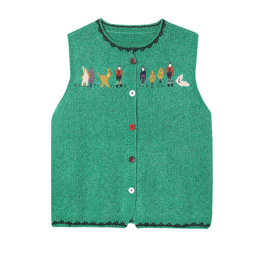 CC-10-5382马甲女款2024新款春秋无袖卡通刺绣复古花纱开衫外套针织衫叠穿女 商品图4