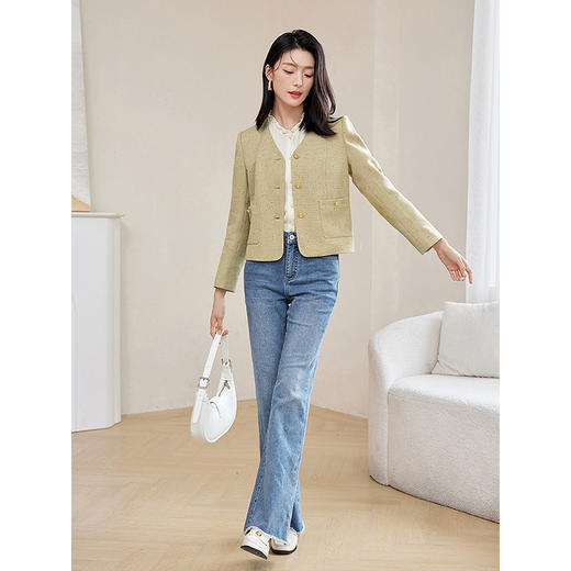 【年货节】熙世界法式复古V领短款外套女2025秋装新款小个子休闲小香风上衣 商品图2