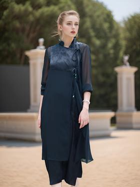 中式拼接连衣裙