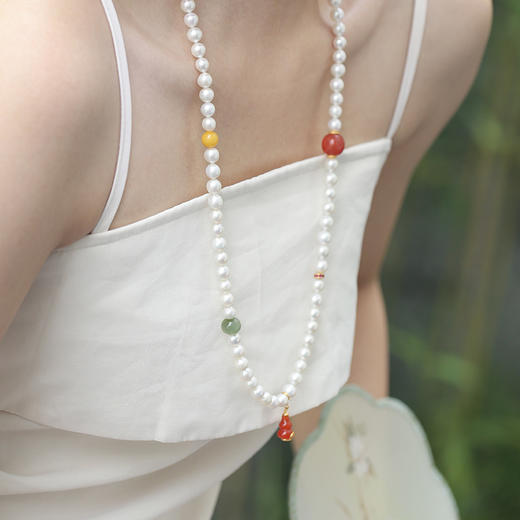 Manreya玛芮雅“云间霓裳”珍珠蜜蜡南红长款项链个性时尚饰品 商品图12