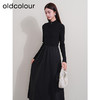 oldcolour冬季新款黑色拼接修身高腰A字长款针织连衣裙P421001A1 商品缩略图3