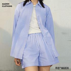 日系条纹 简约清新  | 女士日系蓝白纹休闲短裤 马登夏季A字版纯棉宽松运动裤